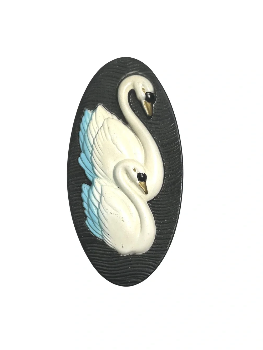 Vintage 1965 Miller Studio Chalkware Wall Plaques with Swan Design - Set of 2